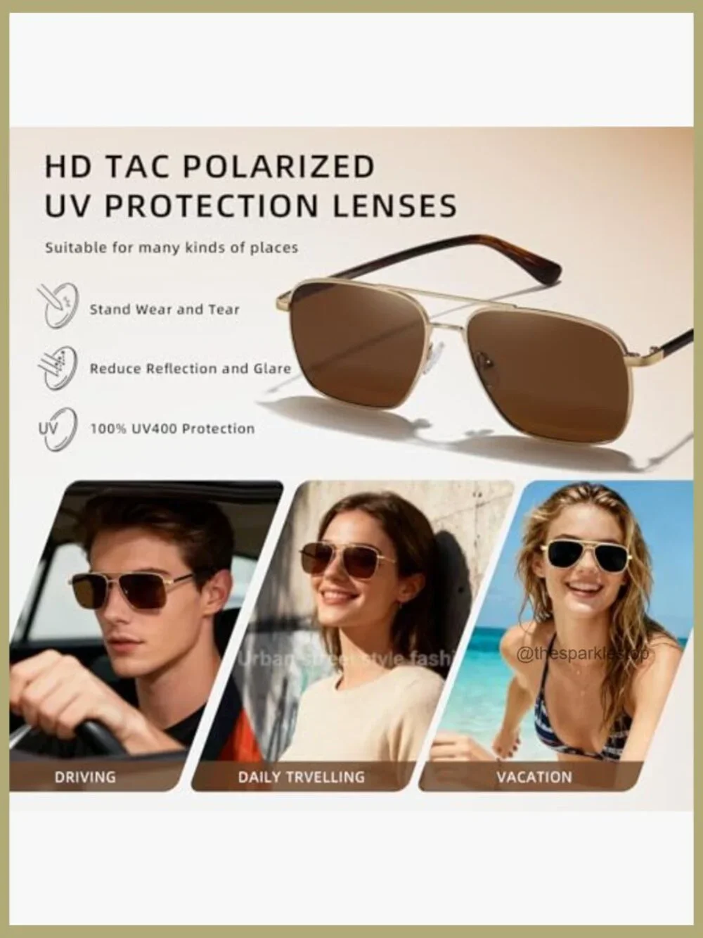 Polarized Square Aviator Sunglasses UV400 Protection Retro Navigator